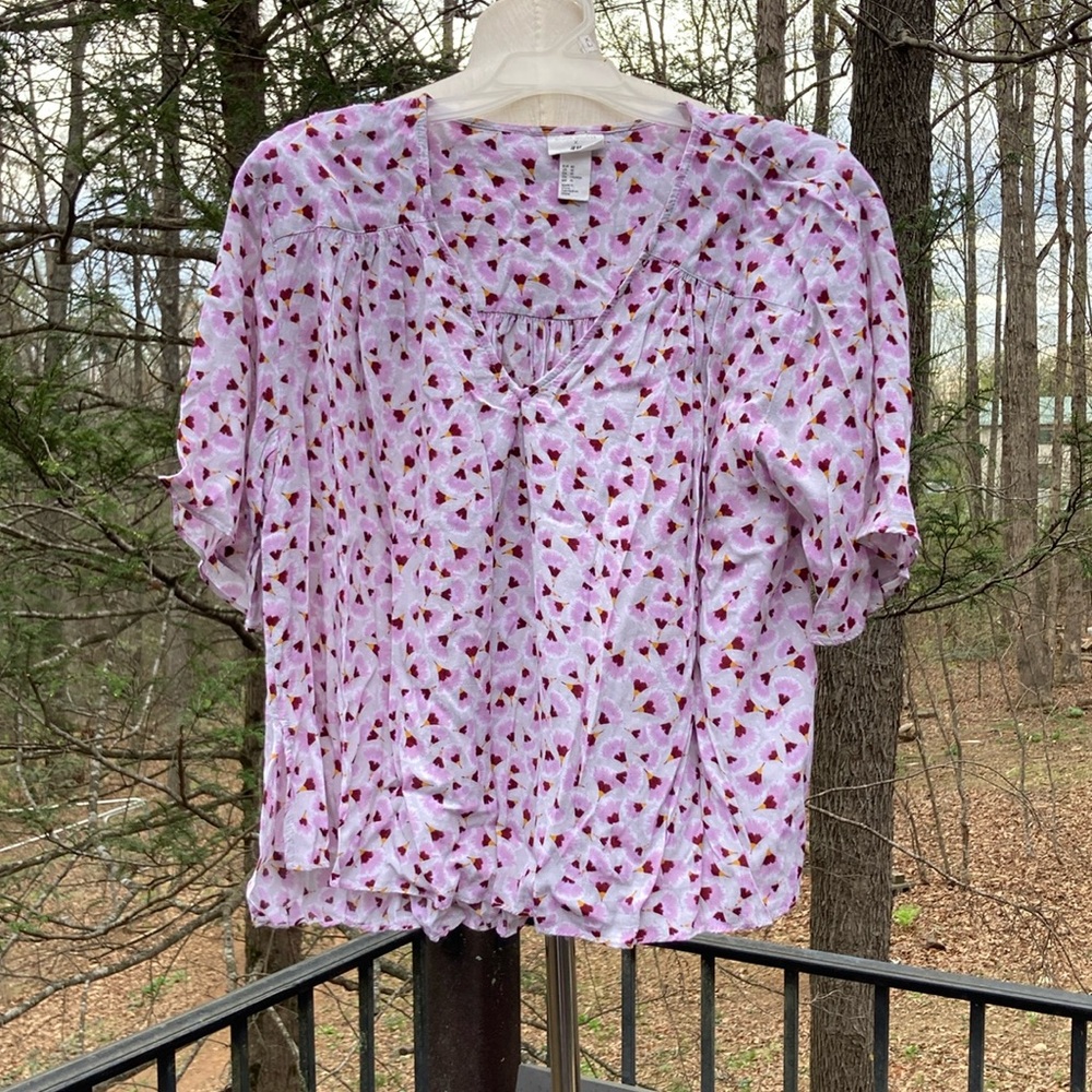 Ana Glover x H&M Floral pink/purple Print Women's Top sz 10 (Top runs small)